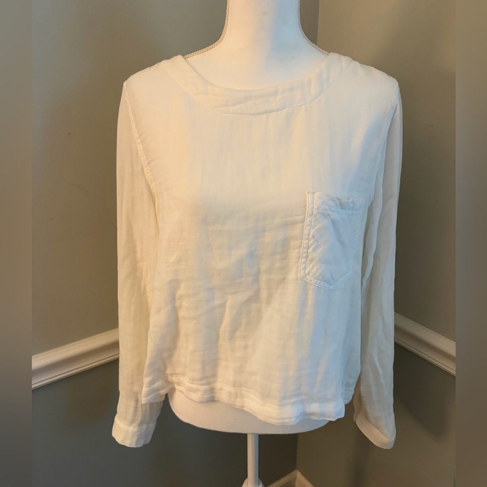 Cloth & Stone Anthropologie White Cotton Gauzy Back Button Top – Size M